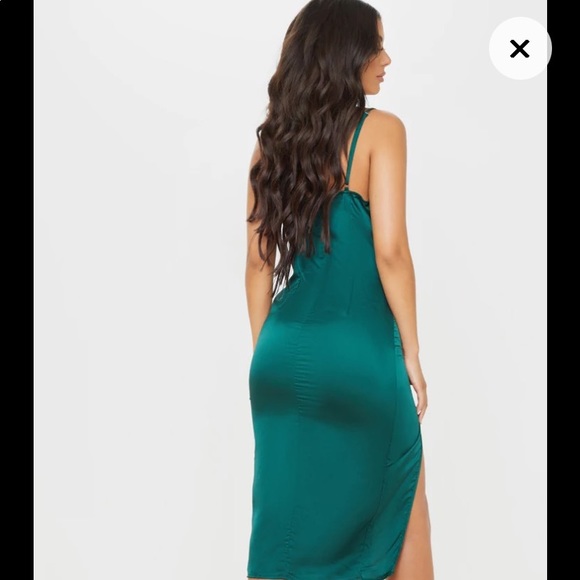PRETTY LITTLE THING Emerald Green Strappy Draped Neck Midi Dress-10 - Picture 5 of 11